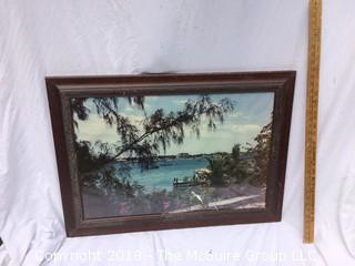 Photograph of Shore in Lovely Wood Carved Frame Under Glass