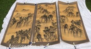 Three Asian Scrolls Ink on Paper Signed Landscapes