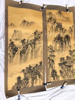 Three Asian Scrolls Ink on Paper Signed Landscapes