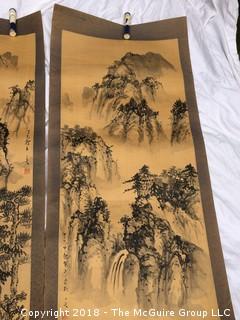 Three Asian Scrolls Ink on Paper Signed Landscapes