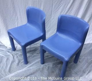 Set of Two 1970s Carlo Bertoli for Kartell Italy Blue Plastic Kid’s Chairs  