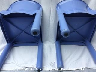 Set of Two 1970s Carlo Bertoli for Kartell Italy Blue Plastic Kid’s Chairs  