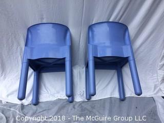 Set of Two 1970s Carlo Bertoli for Kartell Italy Blue Plastic Kid’s Chairs  