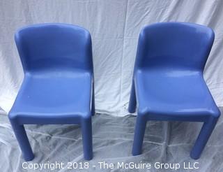 Set of Two 1970s Carlo Bertoli for Kartell Italy Blue Plastic Kid’s Chairs  