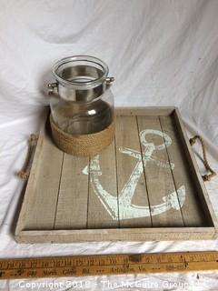 Beachy Wood Tray and Water Jug