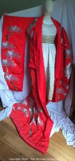 Japanese Silk Embroidered Crane Wedding Kimono with Tear on Back