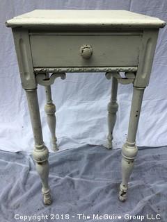 Vintage Shabby White Wood Table with Drawer