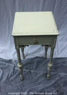 Vintage Shabby White Wood Table with Drawer