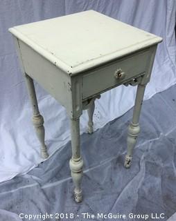 Vintage Shabby White Wood Table with Drawer