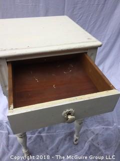 Vintage Shabby White Wood Table with Drawer