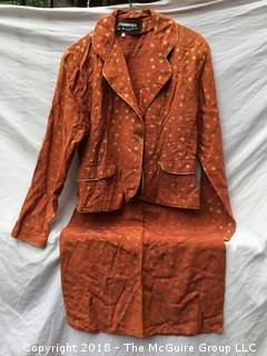 Printemp Paris Size 2 Junior Jacket and Skirt with Gold Polka Dots on Orange