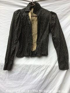 Victorian Women's Small Jacket in Patterned Material with Gather in Back, Lined, Eye Hook Closure