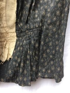 Victorian Women's Small Jacket in Patterned Material with Gather in Back, Lined, Eye Hook Closure