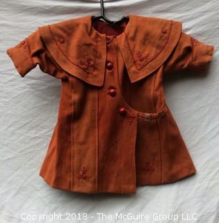 Vintage Toddler Size Wool Coat with Buttons, Buckle, With Lining and Embroidery