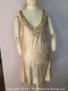 1920s Small Silk Women's Slip Dress with Beading at Neckline