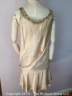 1920s Small Silk Women's Slip Dress with Beading at Neckline