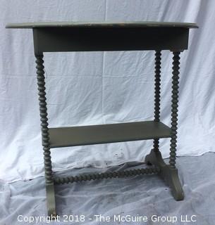 Vintage Gray Wood Side Table with Turned Legs