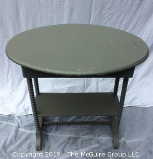 Vintage Gray Wood Side Table with Turned Legs