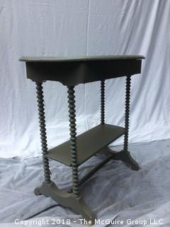 Vintage Gray Wood Side Table with Turned Legs