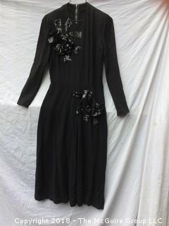 Vintage Women's Black Acrylic Dress with Sequined Flowers