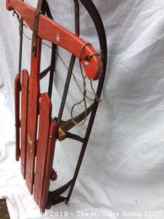 Old Red Wooden Sled with Metal Runners