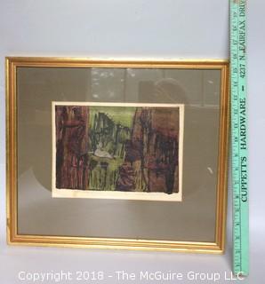 Signed Color Etching in Gold Frame 