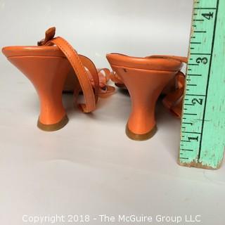 Vintage Charles Jourdan Orange Plastic Strap Sandal Heels Size 9M