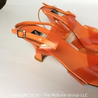 Vintage Charles Jourdan Orange Plastic Strap Sandal Heels Size 9M