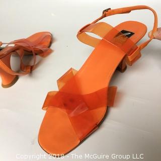 Vintage Charles Jourdan Orange Plastic Strap Sandal Heels Size 9M