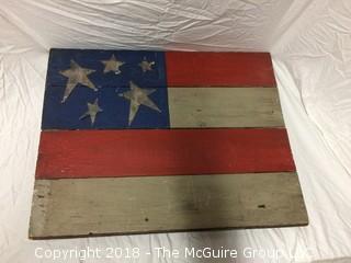 Original American Flag Wall Hanging Made of Wood with Tin Stars