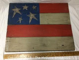 Original American Flag Wall Hanging Made of Wood with Tin Stars