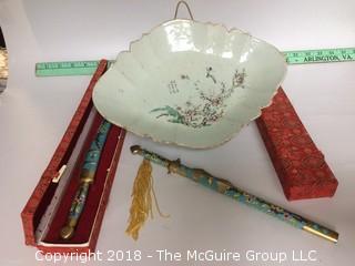 Old Chinese Platter with Inscription and Presentation Letter Openers