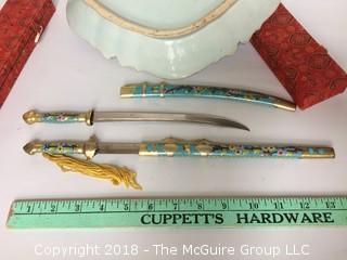 Old Chinese Platter with Inscription and Presentation Letter Openers