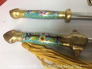 Old Chinese Platter with Inscription and Presentation Letter Openers