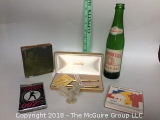 Collection of Pres. Johnson Photo Plate, Set of Pens, Jefferson Club Soda Bottle from Charlottesville, and Other