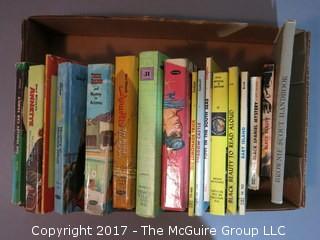 Collection of books including: children's, cookbooks, women's studies, encyclopedias and Nancy Drew