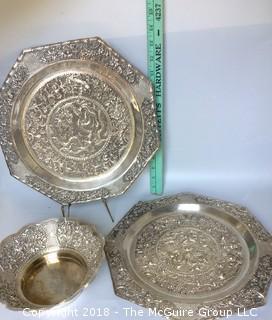 Vintage Laotian Silverplate Platters and Bowl