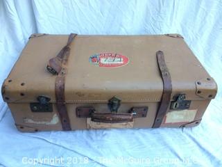 Vintage Leather Suitcase that Belonged to Former Ambassor with Stickers