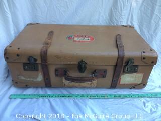 Vintage Leather Suitcase that Belonged to Former Ambassor with Stickers