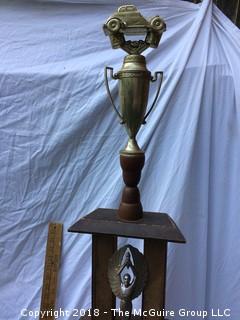 Collection of Trophies: Two Large (One Over 4 Feet When Stacked) Car Racing Trophies and One Small Trophy