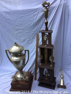 Collection of Trophies: Two Large (One Over 4 Feet When Stacked) Car Racing Trophies and One Small Trophy