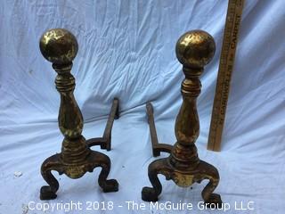 Pair of Brass Ball Andirons