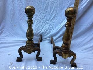 Pair of Brass Ball Andirons