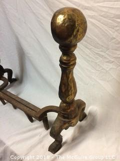 Pair of Brass Ball Andirons