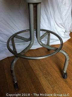 Industrial Stool on Wheels with New Upholstery