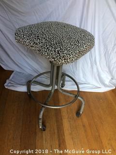 Industrial Stool on Wheels with New Upholstery