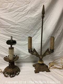 Two Vintage Metal Lamps, One Art Deco