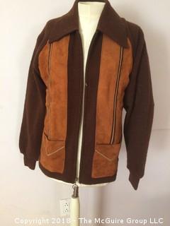 Men's Kramer Style Sweater Jacket with Suede Front Panels, Zipper, Pockets