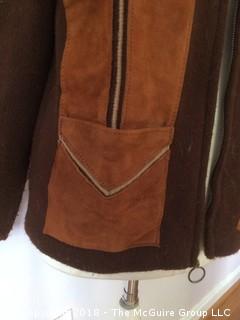 Men's Kramer Style Sweater Jacket with Suede Front Panels, Zipper, Pockets