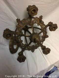 Vintage Metal Chandelier with Heraldic Crest